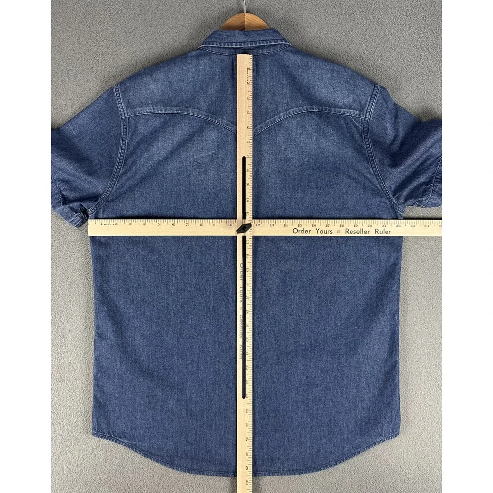Levis Pearl Snap Shirt Mens Large Blue Distressed Denim Western Cowboy Rodeo